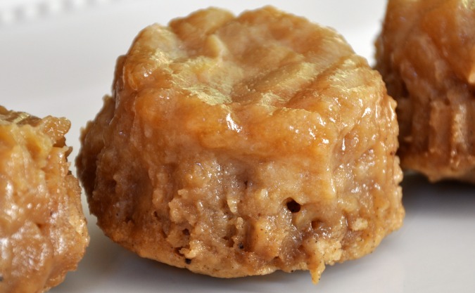 Upside-down caramel-pear muffins