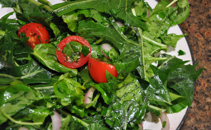 Greek salad with greens and dill