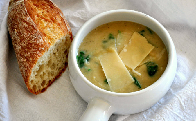 Creamy Two-Bean Soup with Spinach, Rosemary, and Thyme