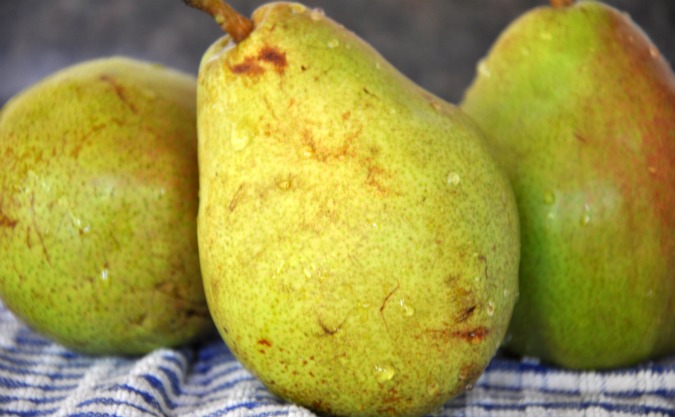 Upside-down caramel-pear muffins