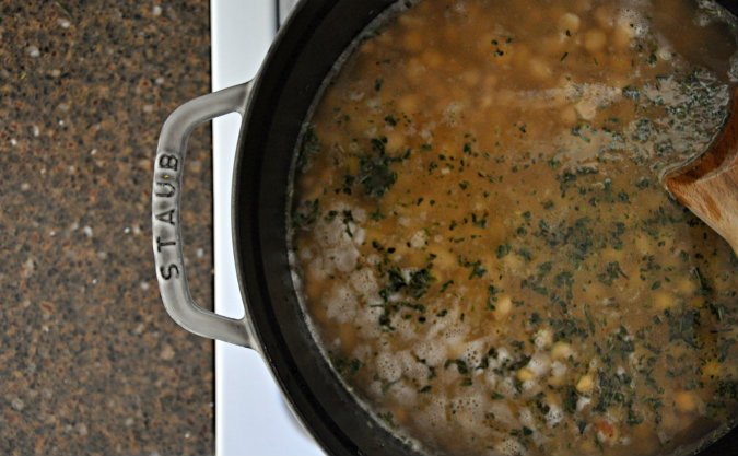 Creamy Two-Bean Soup with Spinach, Rosemary, and Thyme