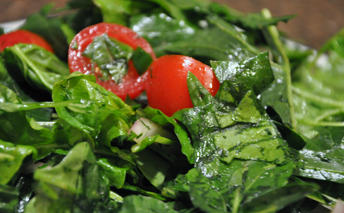 Greek salad with greens and dill