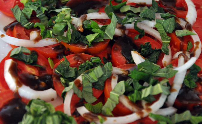 Tomato and sweet onion salad with balsamic vinaigrette